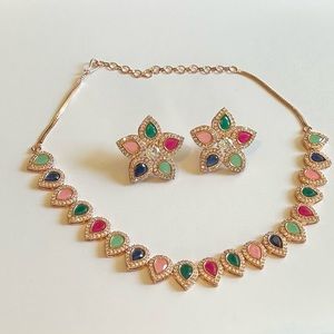 Multi-Colored American Diamond (CZ) Dainty Jewelry Set